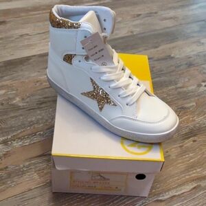 Nwt G.N.N. Fashion New York White and Gold Glitter High-Top Sneakers, Size 8